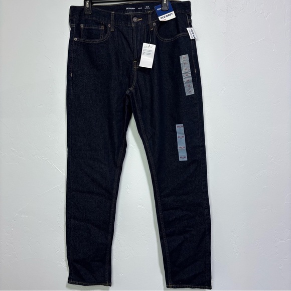 Old Navy NWT Men's Denim Dark Wash Jeans Slim 33x32 Flex Basic Slim - Picture 3 of 7